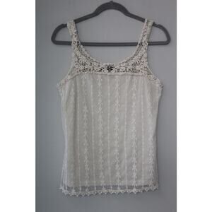 Willi Smith Creme Women's Crochet Mesh Lace Tank S